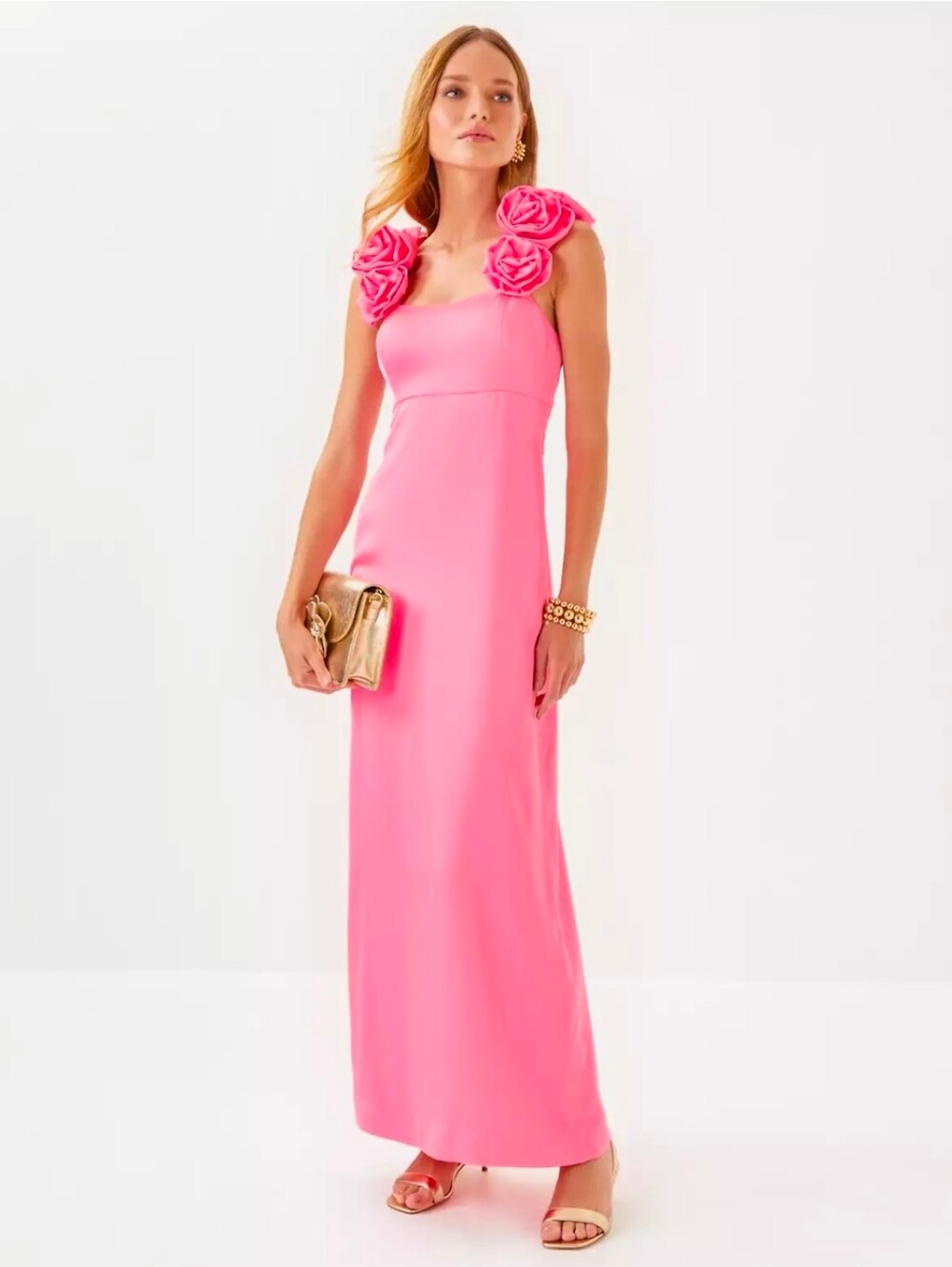 Lilly Pulitzer Pink Rose Aamira Maxi Soirée Satin Dress Rouseau Pink Women Size4